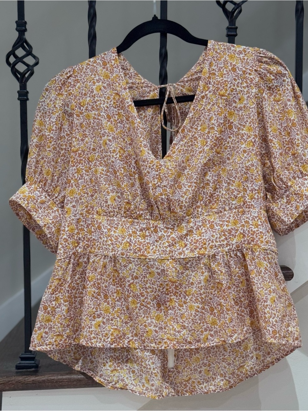 J Crew Women’s Floral Peplum Blouse — Yellow & Cream